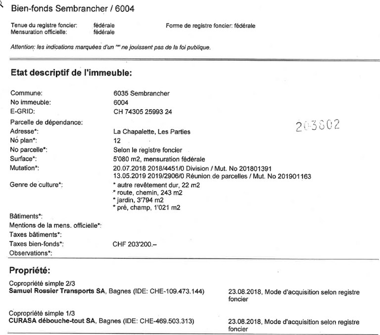 Bien-fonds Sembrancher / 6004 Bien-fonds Sembrancher / 6004